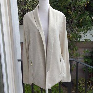 Lemon Tart Clothing Cardigan Women's XXL Beige Open Front zipper pockets